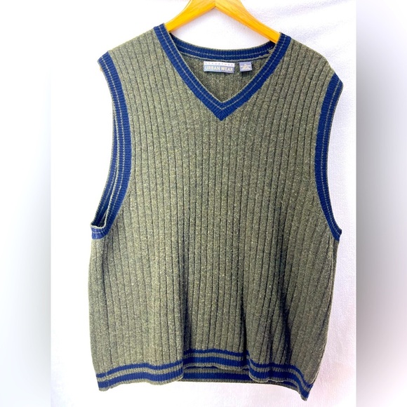 Vintage Structure Urban Wear Lambswool Wool Sweater Vest XL V Neck Blue/Green - Picture 1 of 7
